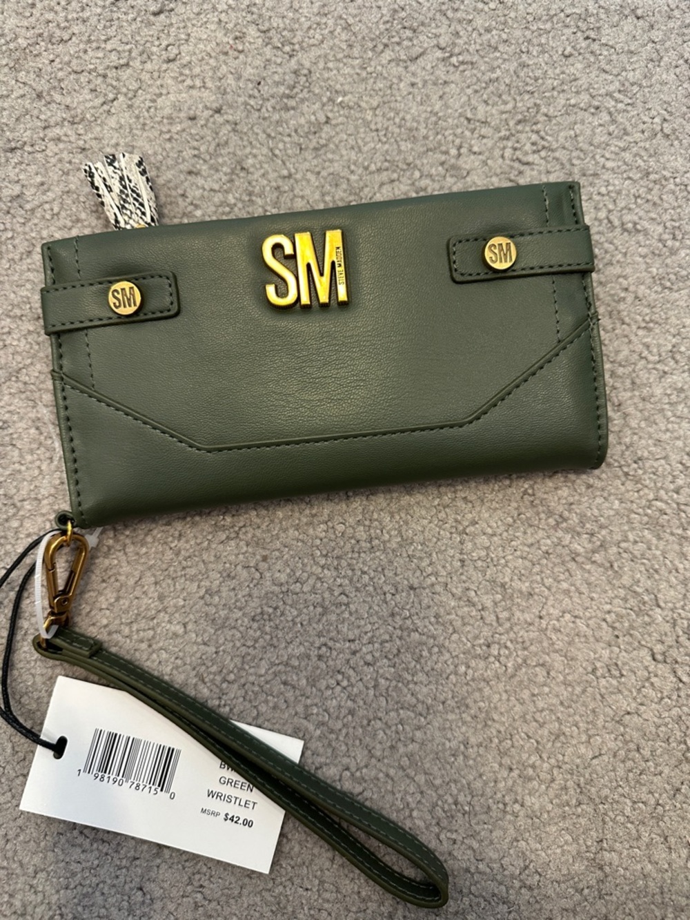 Steve Madden Olive Green Wristlet with Gold SM Logo